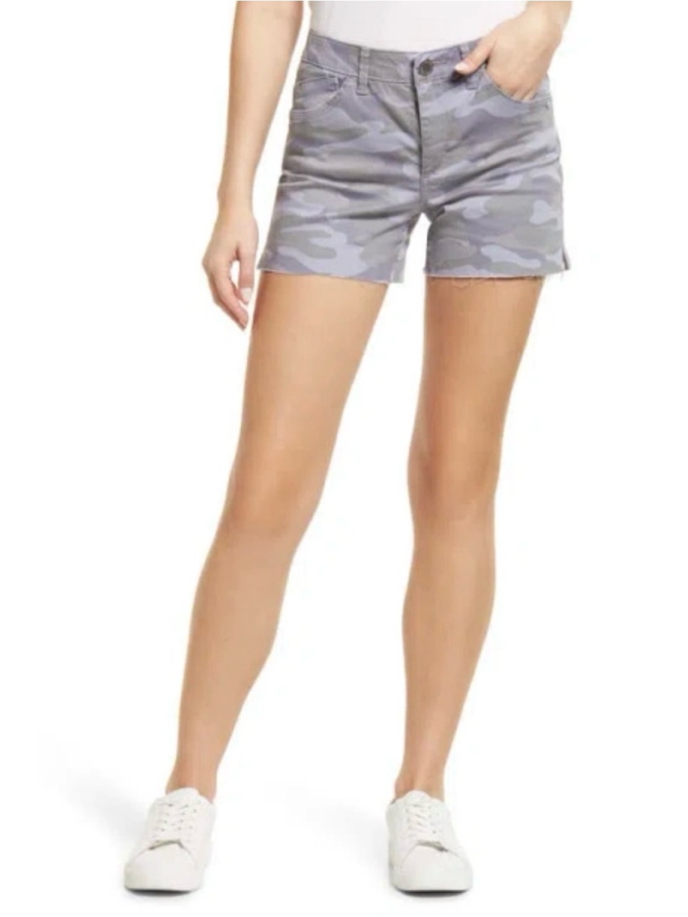 Wit & Wisdom Lavender Gray Camo Ab'Solution High Waist Raw Hem Shorts -Sz 6, NWT